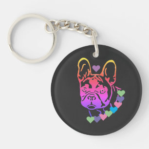 Französische Bulldogge mit Herzhalsband   Key Ring