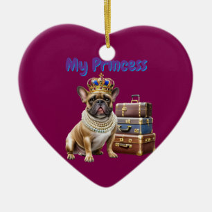 französische Bulldogge mit Koffer und Perlen Ceramic Ornament