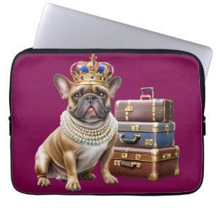französische Bulldogge mit Koffer und Perlen Laptop Sleeve