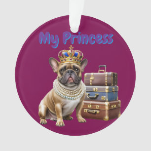 französische Bulldogge mit Koffer und Perlen Ornament