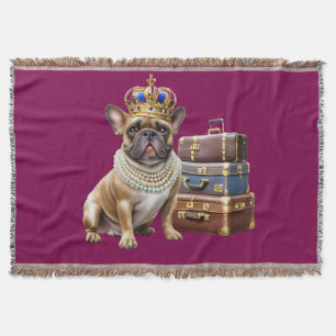 französische Bulldogge mit Koffer und Perlen Throw Blanket