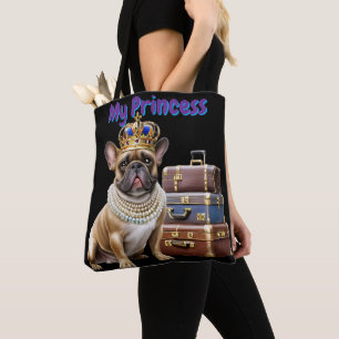 französische Bulldogge mit Koffer und Perlen Tote Bag