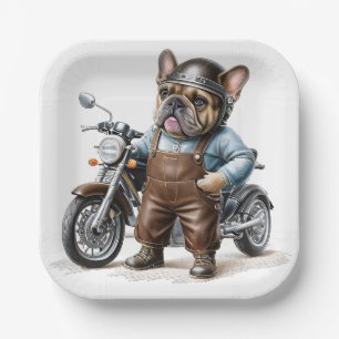Französische Bulldogge mit Motorrad Paper Plate