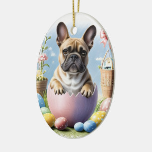 Französische Bulldogge mit Ostereiern Ceramic Ornament