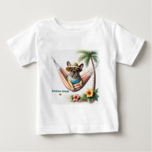 französische Bulldogge mit Palmen auf Hängematte Baby T-Shirt