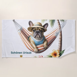französische Bulldogge mit Palmen auf Hängematte Beach Towel