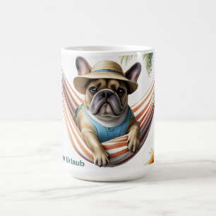französische Bulldogge mit Palmen auf Hängematte Coffee Mug
