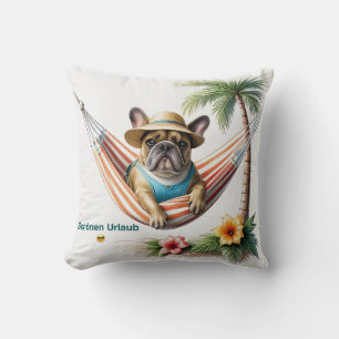 französische Bulldogge mit Palmen auf Hängematte Cushion