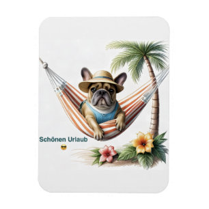 französische Bulldogge mit Palmen auf Hängematte Magnet