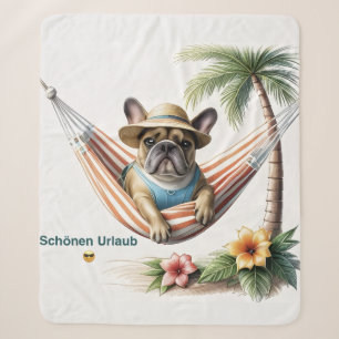 französische Bulldogge mit Palmen auf Hängematte Sherpa Blanket