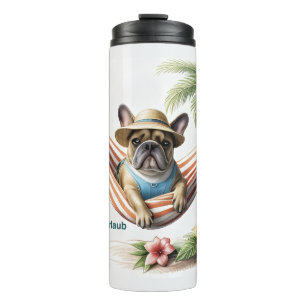 französische Bulldogge mit Palmen auf Hängematte Thermal Tumbler