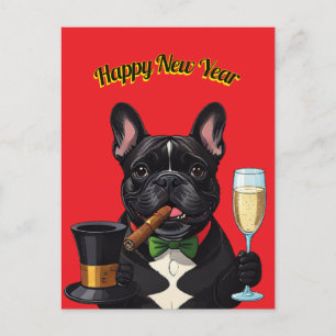 Französische Bulldogge mit Zigarre Neujahr Holiday Postcard
