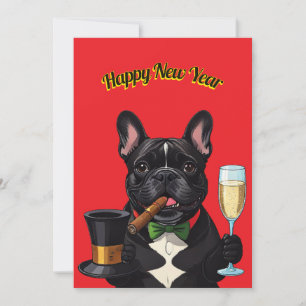 Französische Bulldogge mit Zigarre Neujahr Invitation