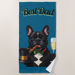 Französische Bulldogge mit Zigarre Vatertag Beach Towel