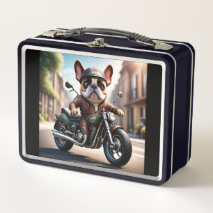 Französische Bulldogge Motorrad Metal Lunch Box