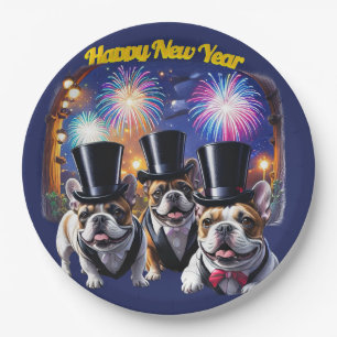 Französische Bulldogge Neujahr Feier Paper Plate