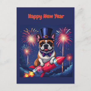 Französische Bulldogge Neujahr lustig Rakete Holiday Postcard