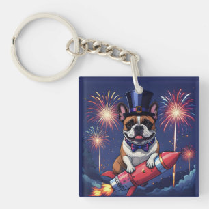Französische Bulldogge Neujahr lustig Rakete Key Ring