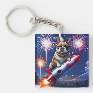 Französische Bulldogge Neujahr lustig Rakete Key Ring