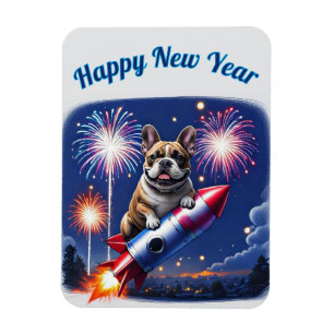 Französische Bulldogge Neujahr lustig  Rakete Magnet