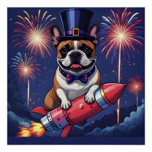 Französische Bulldogge Neujahr lustig Rakete Poster