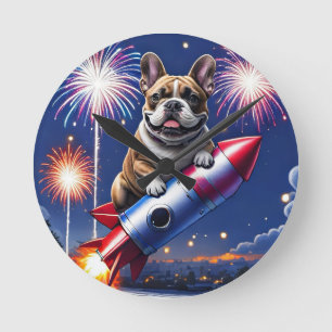 Französische Bulldogge Neujahr lustig Rakete Round Clock