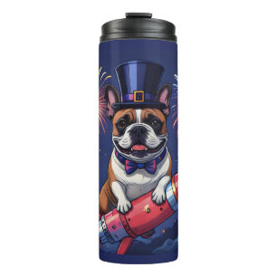 Französische Bulldogge Neujahr lustig Rakete Thermal Tumbler