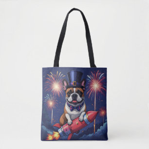 Französische Bulldogge Neujahr lustig  Rakete Tote Bag