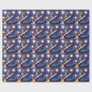 Französische Bulldogge Neujahr lustig Rakete Wrapping Paper