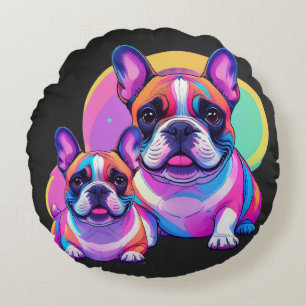 Französische Bulldogge Popart French Bulldog Round Cushion