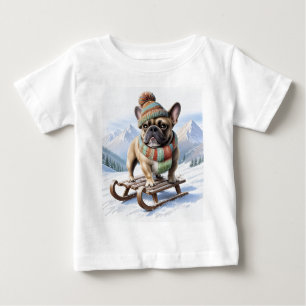 Französische Bulldogge Schlittenfahrt Baby T-Shirt