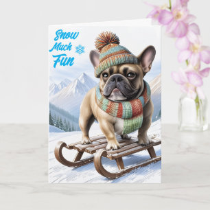 Französische Bulldogge Schlittenfahrt Card