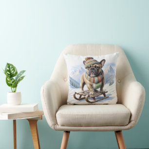 Französische Bulldogge Schlittenfahrt Cushion
