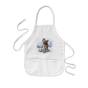 Französische Bulldogge Schlittenfahrt Kids Apron
