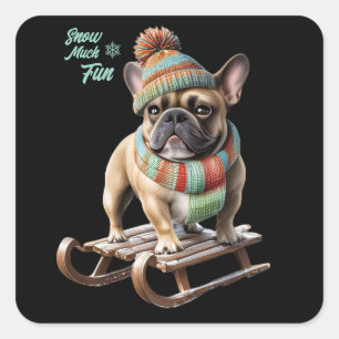 Französische Bulldogge Schlittenfahrt Square Sticker
