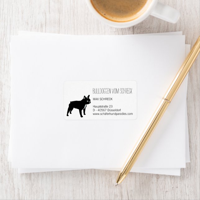 Französische Bulldogge schwarz Label (Insitu)
