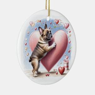 Französische Bulldogge Springt aus  Herz Ceramic Ornament