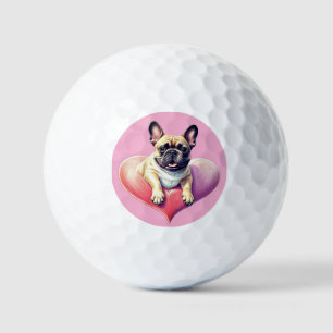 Französische Bulldogge Springt aus  Herz Golf Balls