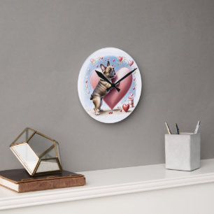 Französische Bulldogge Springt aus  Herz Round Clock