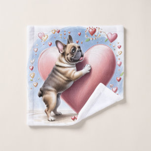 Französische Bulldogge Springt aus  Herz Wash Cloth