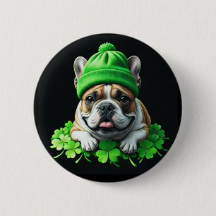 Französische Bulldogge St. Patrick's Day Kleeblatt 6 Cm Round Badge