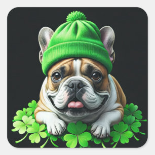 Französische Bulldogge St. Patrick's Day Kleeblatt Square Sticker