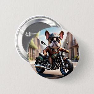 Französische Bulldogge Sticker Button Motorrad