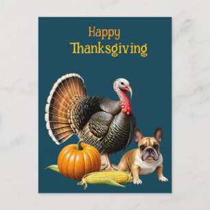 Französische Bulldogge Thanksgiving French Bulldog Holiday Postcard