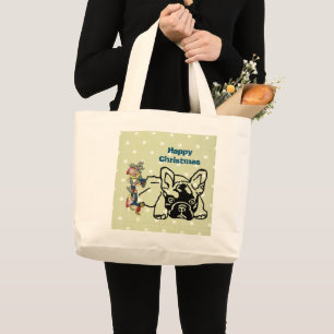 französische Bulldogge Tragetasche Weihnachten Large Tote Bag