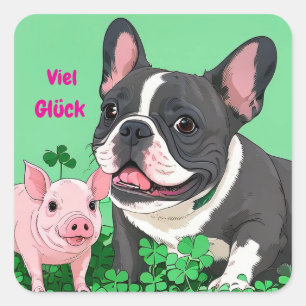 Französische Bulldogge Viel Glück Square Sticker