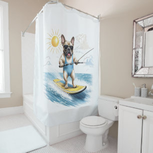 Französische Bulldogge Wasserski Shower Curtain