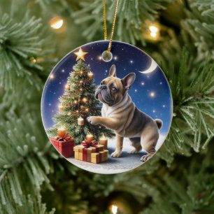 Französische Bulldogge Weihnachtsbaum Ceramic Ornament
