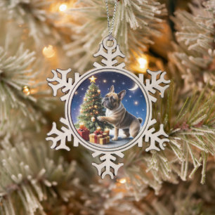 Französische Bulldogge Weihnachtsbaum Snowflake Pewter Christmas Ornament