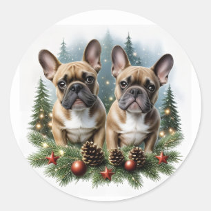 Französische Bulldogge Weihnachtskranz Classic Round Sticker